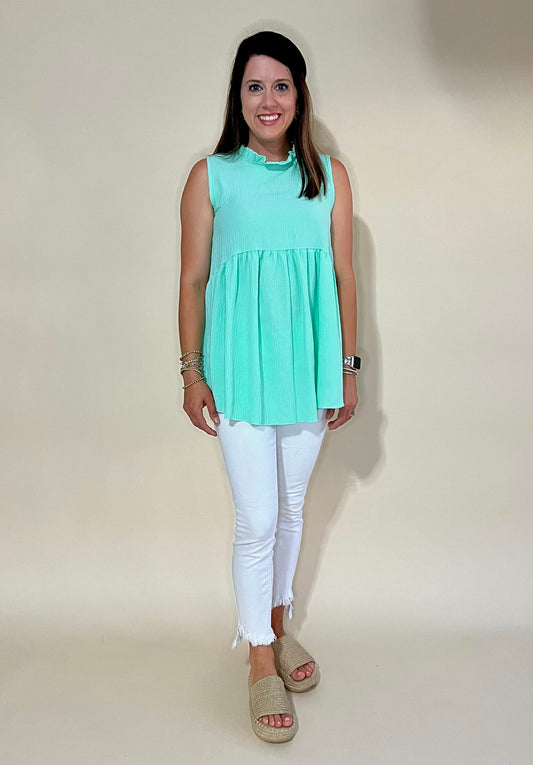 Mint Ruffle Collar Top