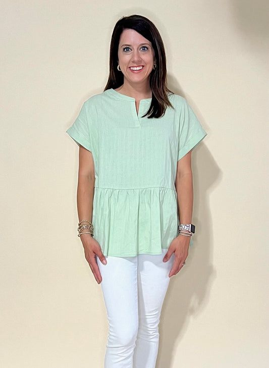 Sage Peplum Top