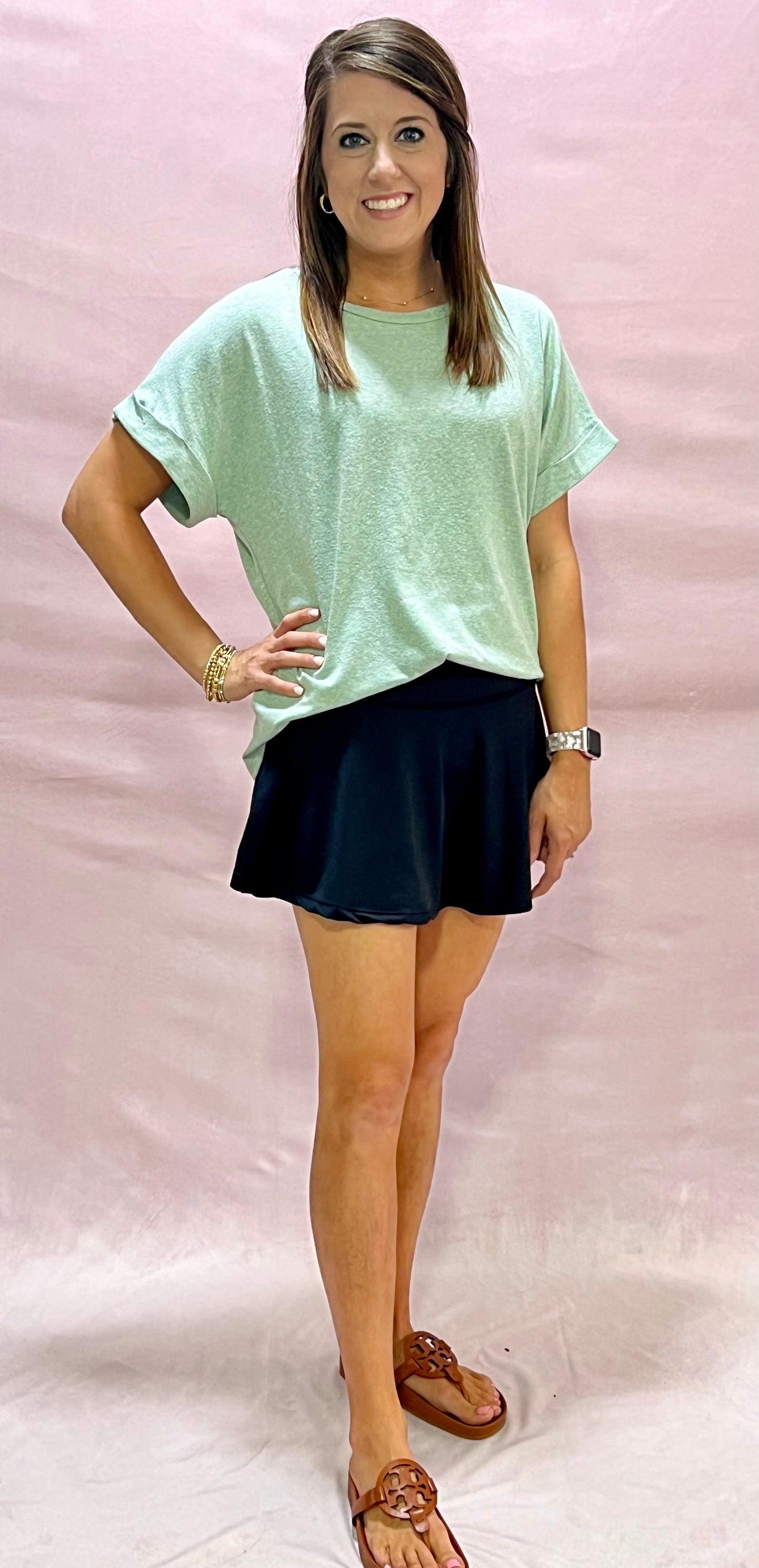 Sage Roll Up Sleeve Top