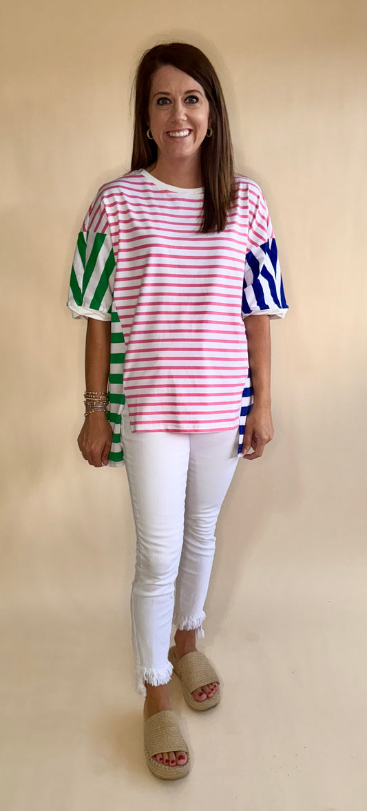 Colorblock Stripe Baggy Tshirt