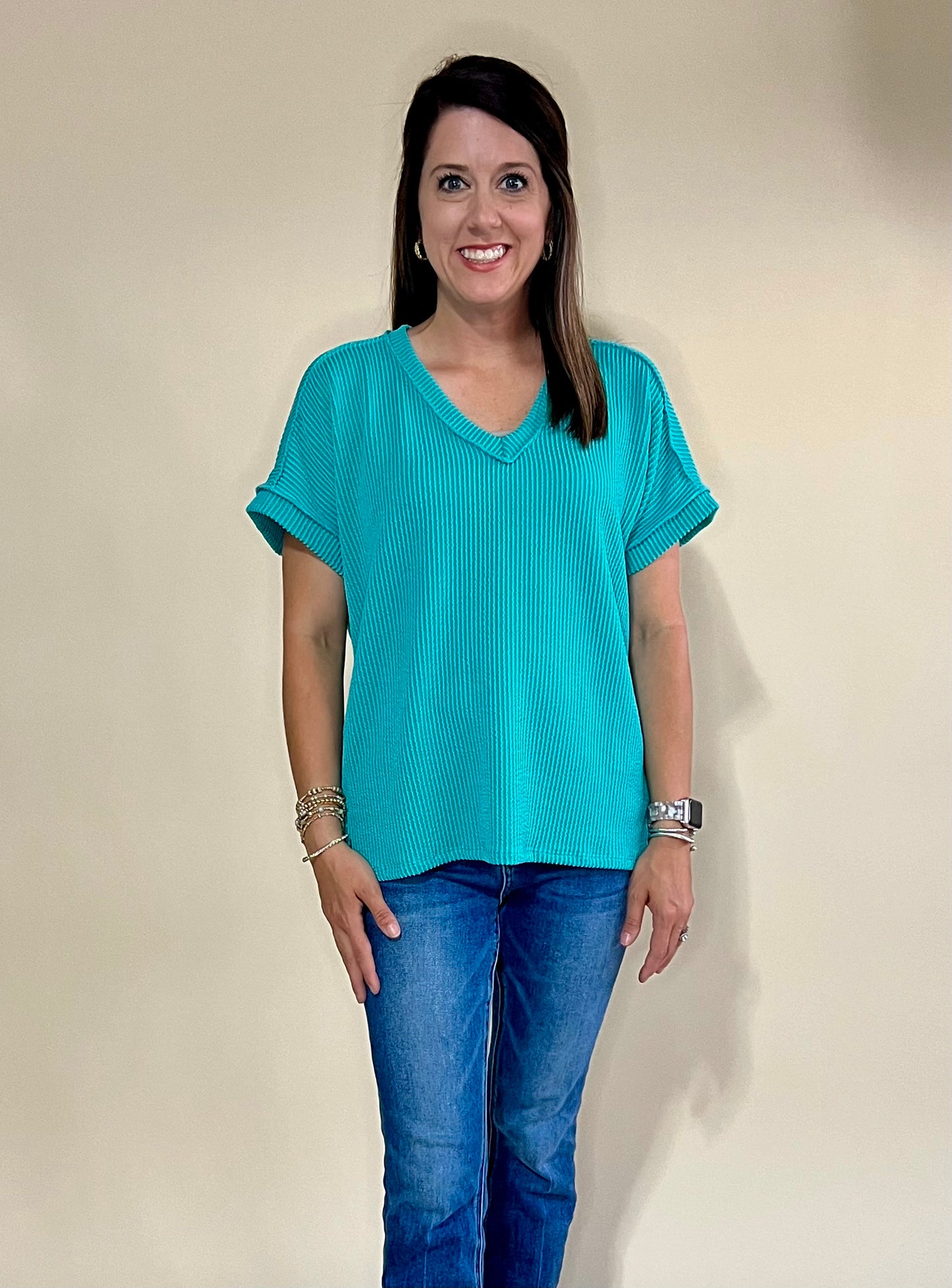 Ribbed Turquoise Top