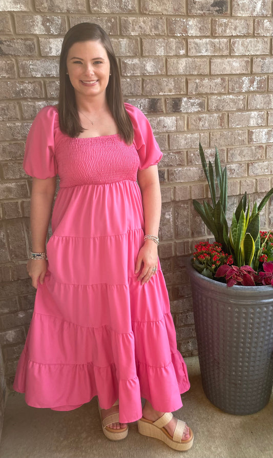 Pink Smocked Maxi Dress